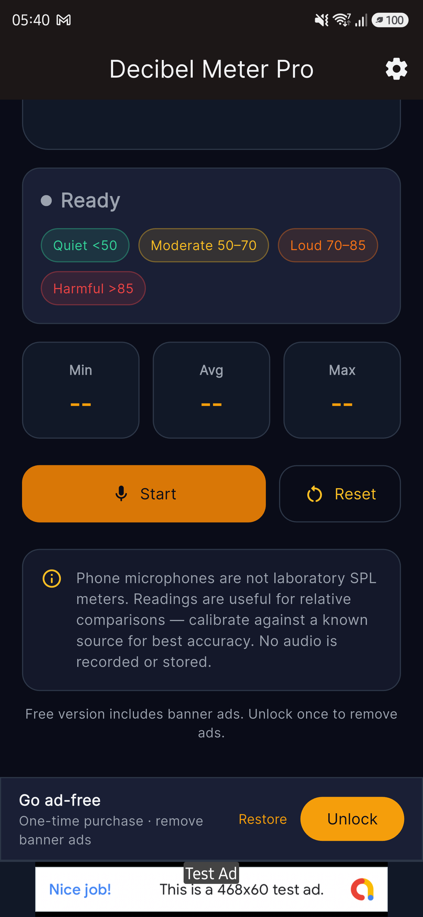 Decibel Meter Pro — session stats