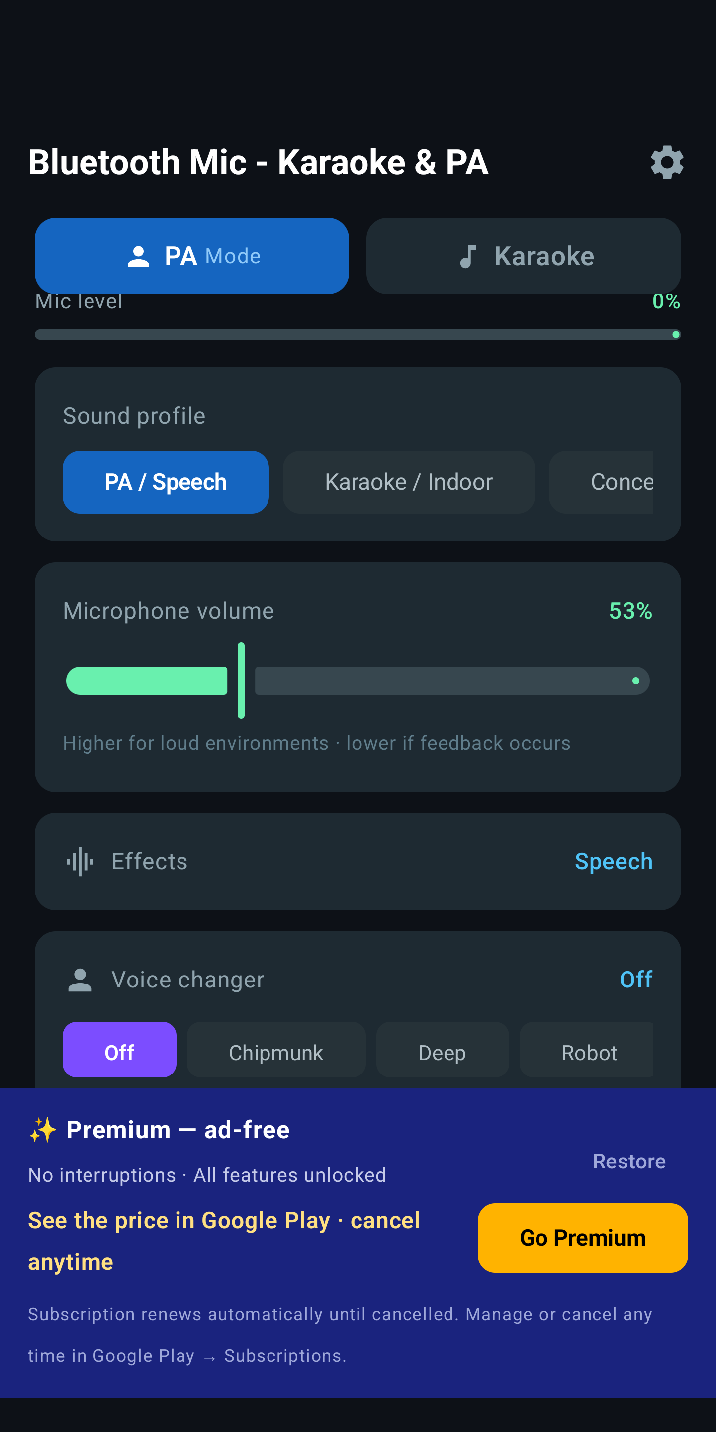 Bluetooth Mic — audio protection and voice volume