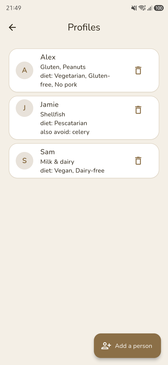 Pantry Pals household allergen profiles